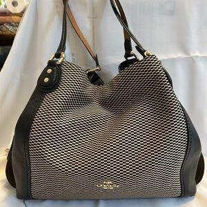 Coach Black and Tan Checkered Tote